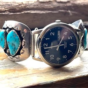 Sterling & Turquoise Navajo wrist watch - Timex